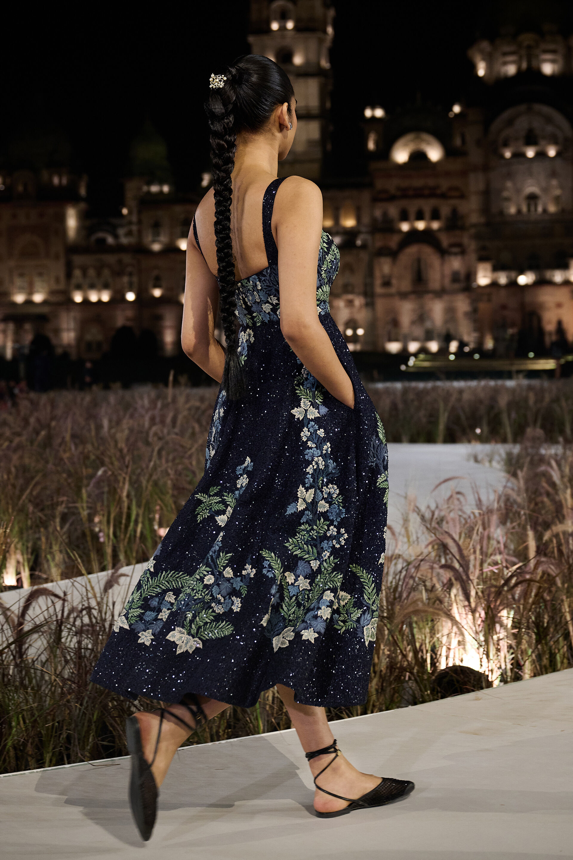 Fenrir Embroidered Silk Dress - Blue