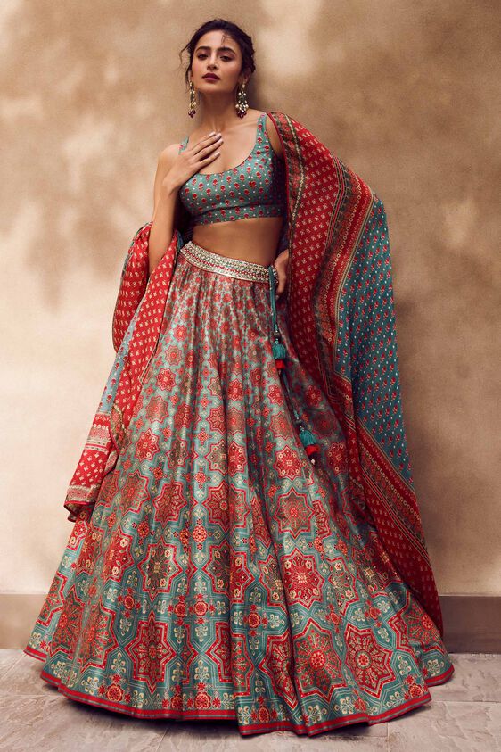 Mayai Lehenga - Red, Blue, image 2