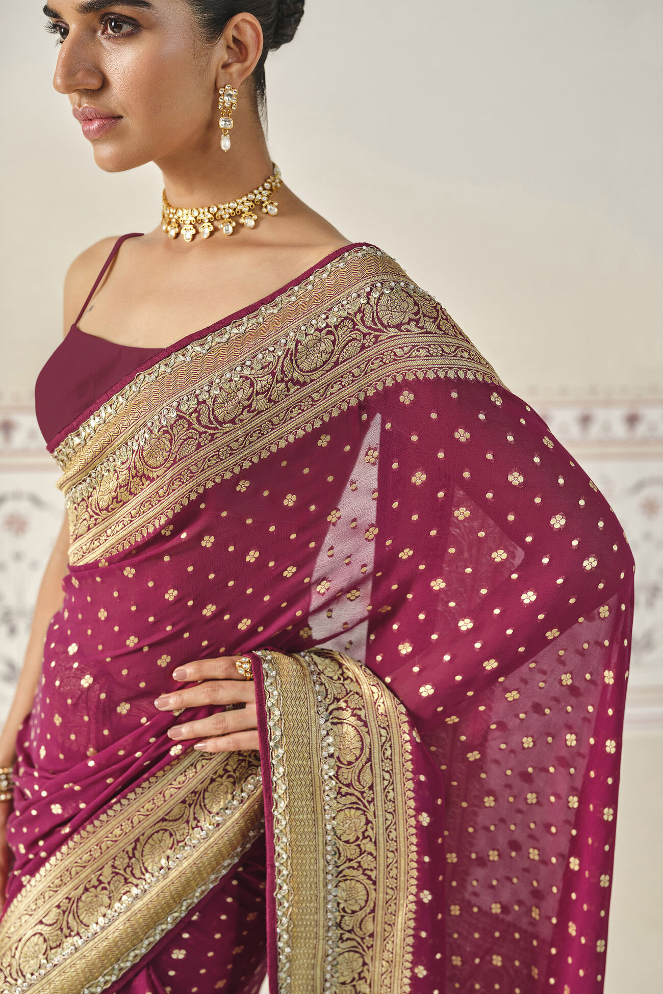 Upadhriti Handwoven Benarasi Silk Saree - Maroon, Maroon, image 5