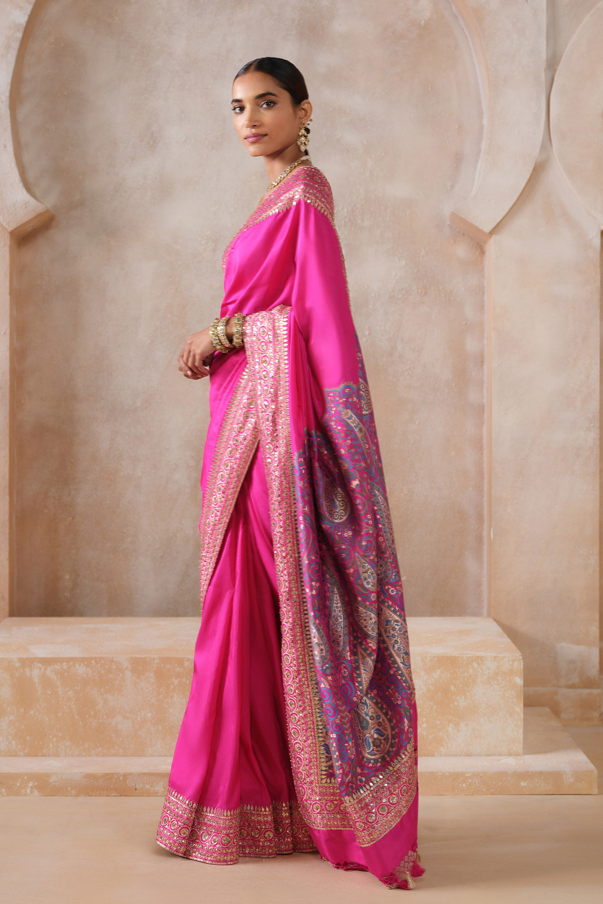 Anuranjita Handwoven Benarasi Silk Saree, Pink, image 3