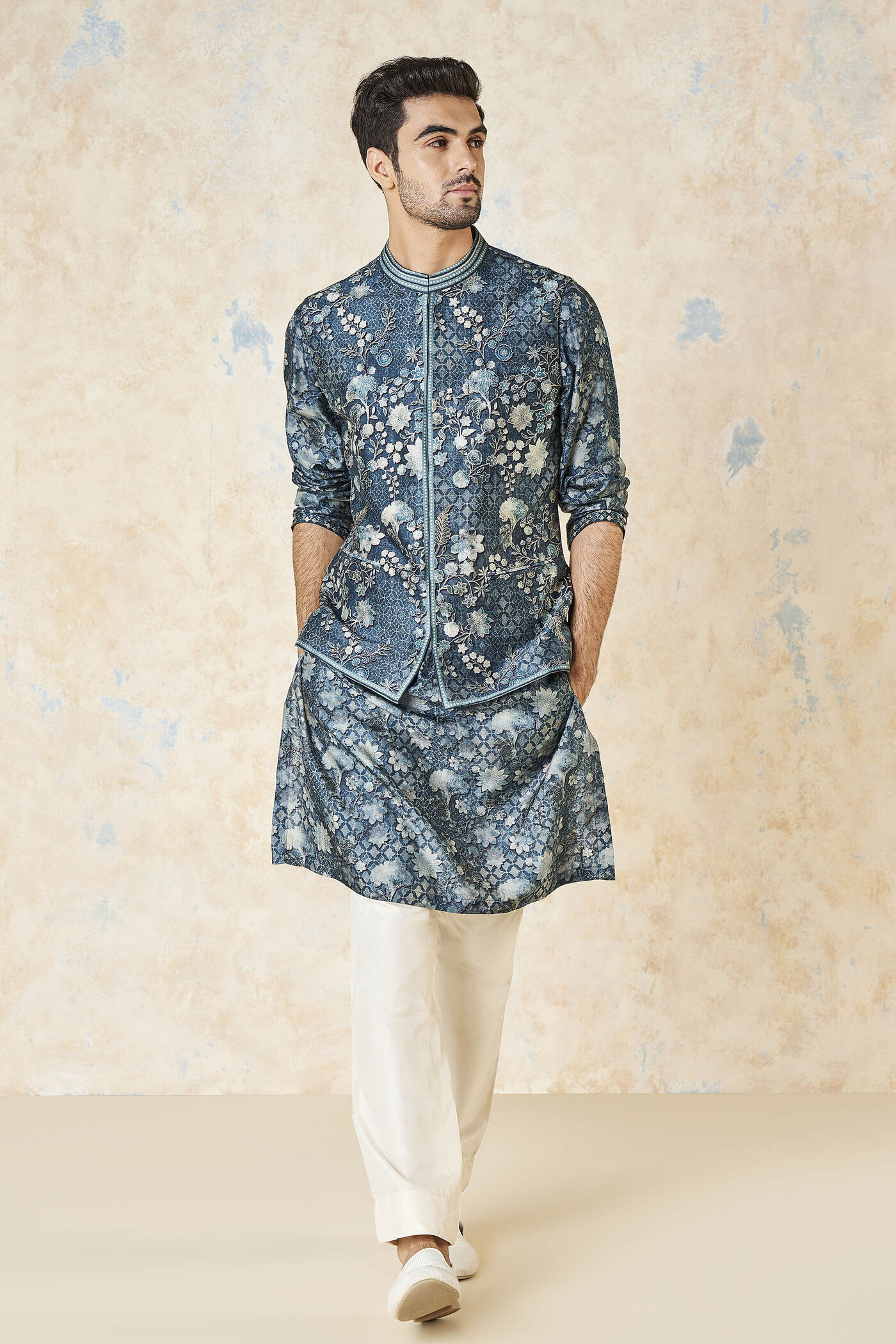 Bhramar Nehru Jacket - Blue