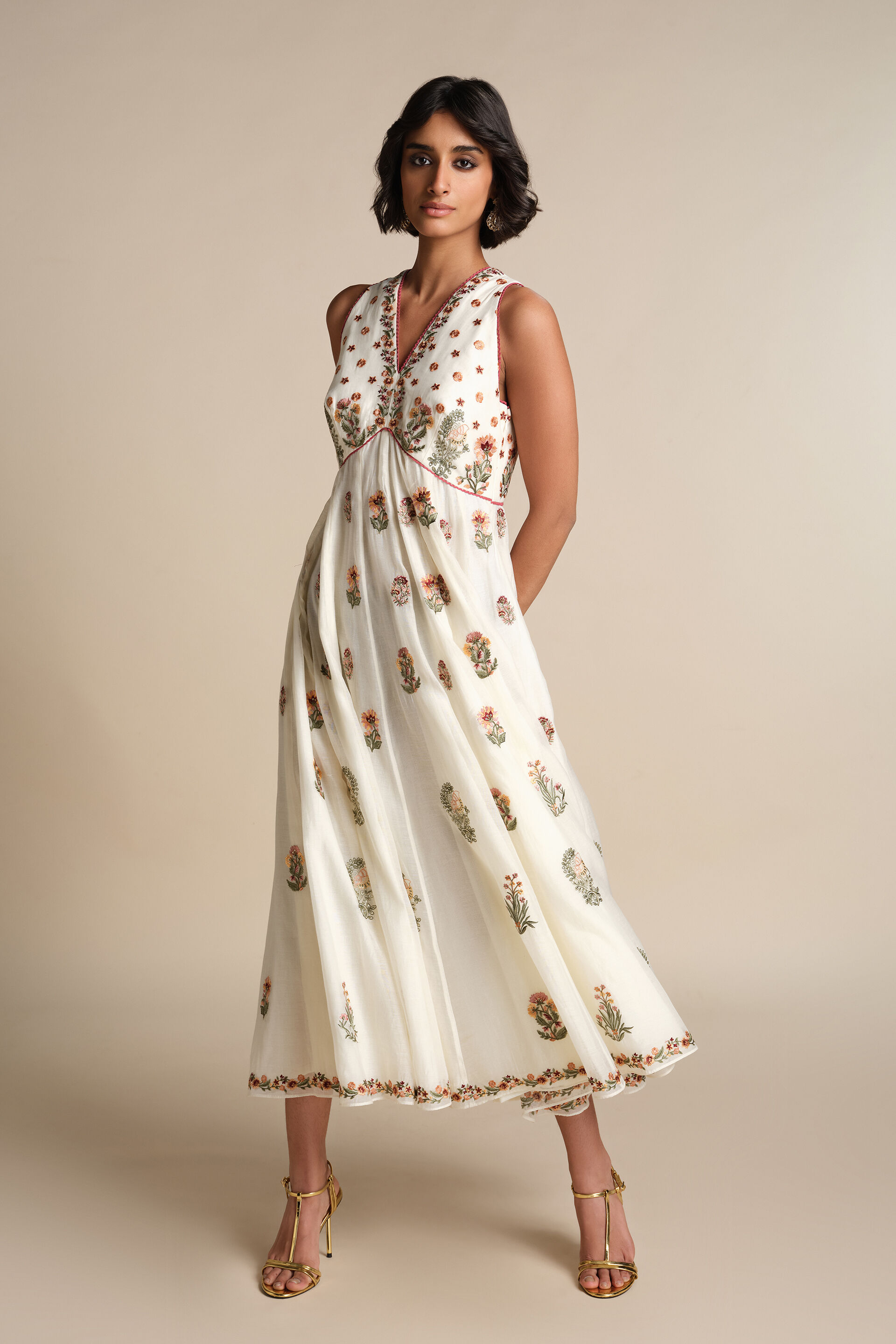 Calixta Embroidered Mul Dress - Natural, Ivory, image 3