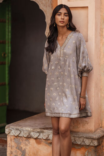 Jharokha A-Line Dress, Taupe, image 1