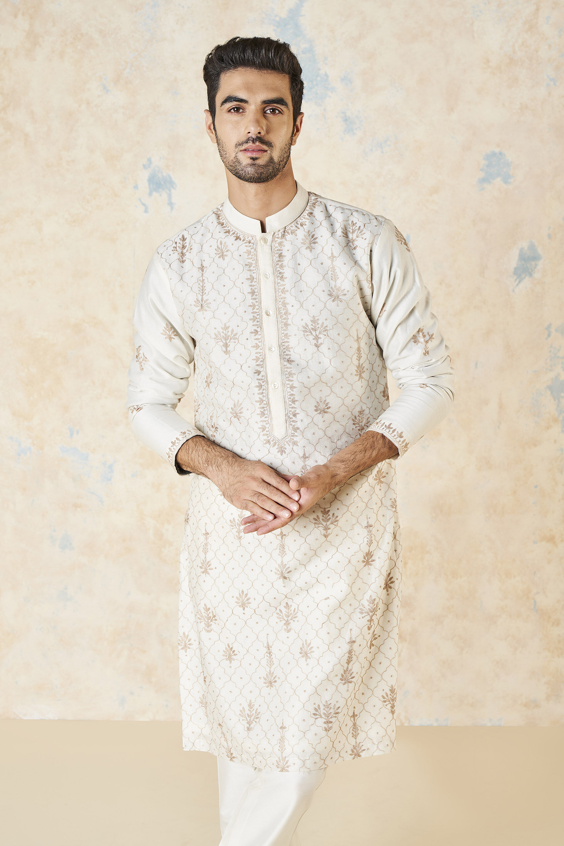 Ainan Embroidered Kurta - Ivory, Ivory, image 5