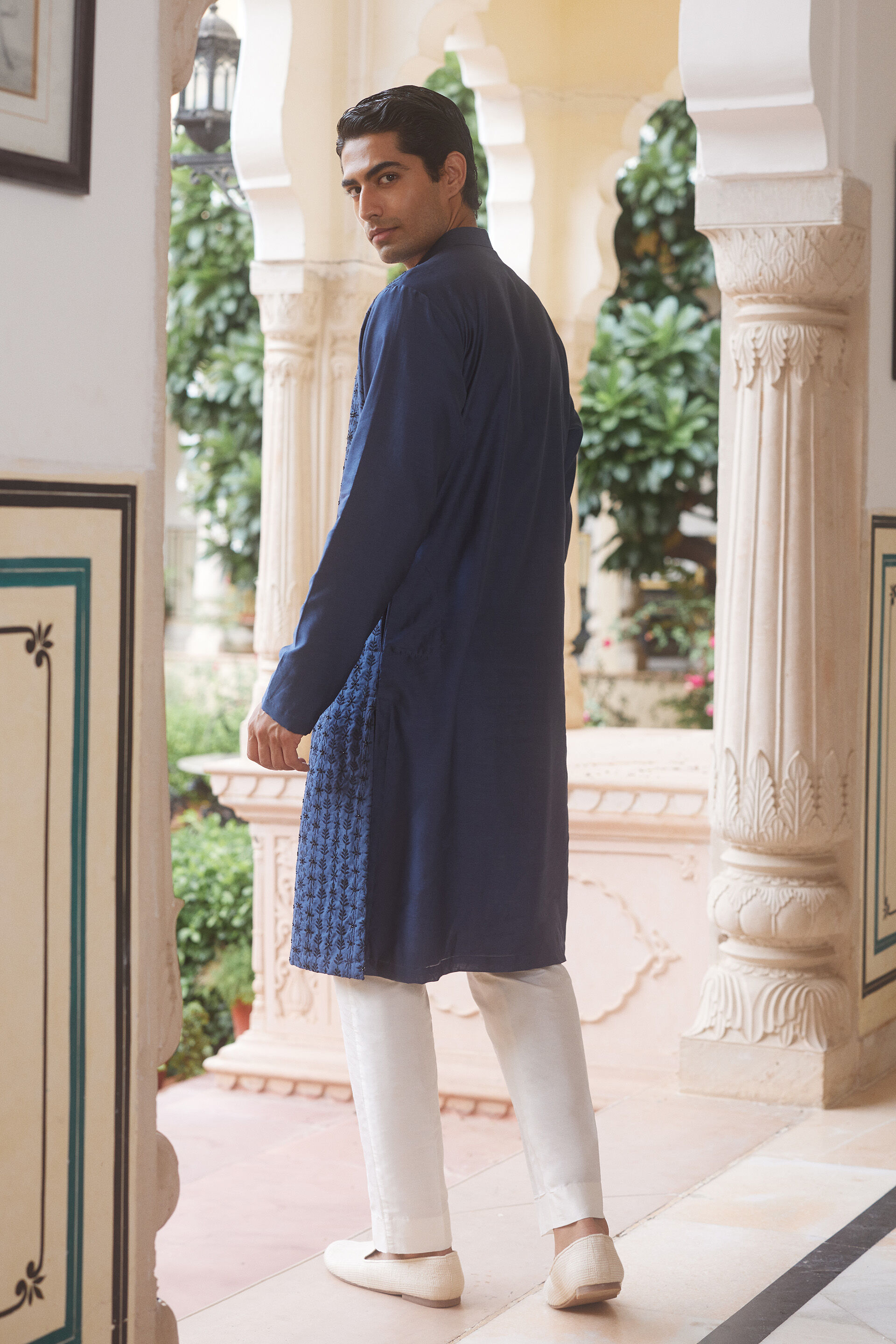 Raghav Embroidered Silk Kurta - Indigo