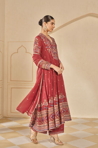 Zunaira Embroidered Mul Anarkali Set, Red, image 3