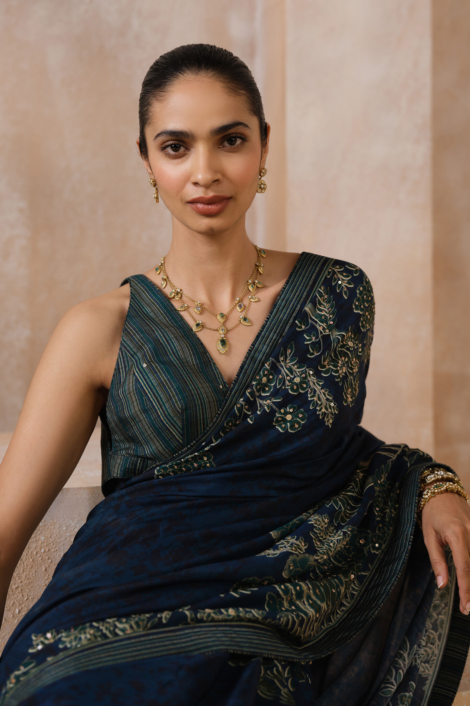 Anaiza Sequin Chiffon Saree - Blue, Blue, image 4