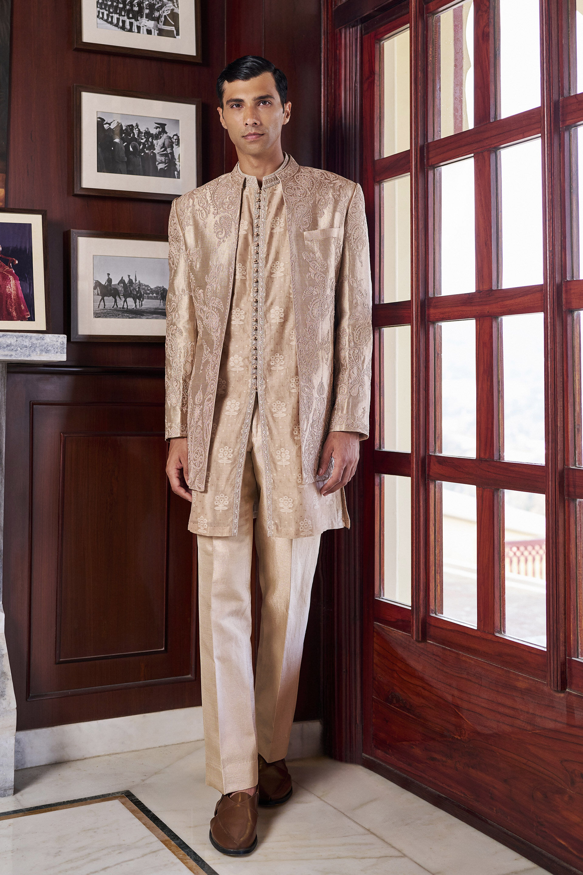 Serendipity Embroidered Cord Sherwani - Salmon