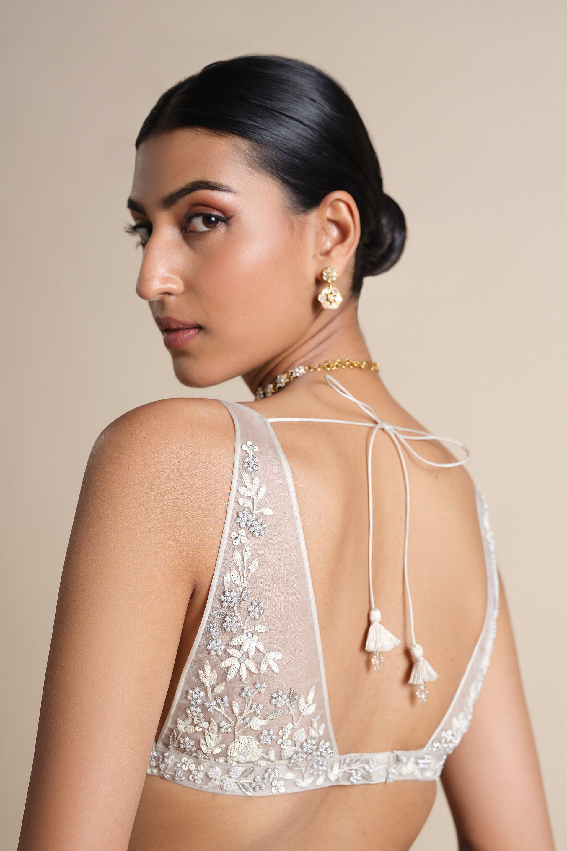 Waterway Embroidered Silk Choli - Ivory