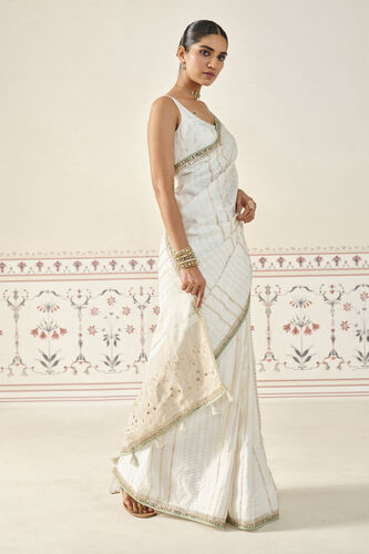 Siamak Handwoven Benarasi Silk Saree - Ivory, Ivory, image 4