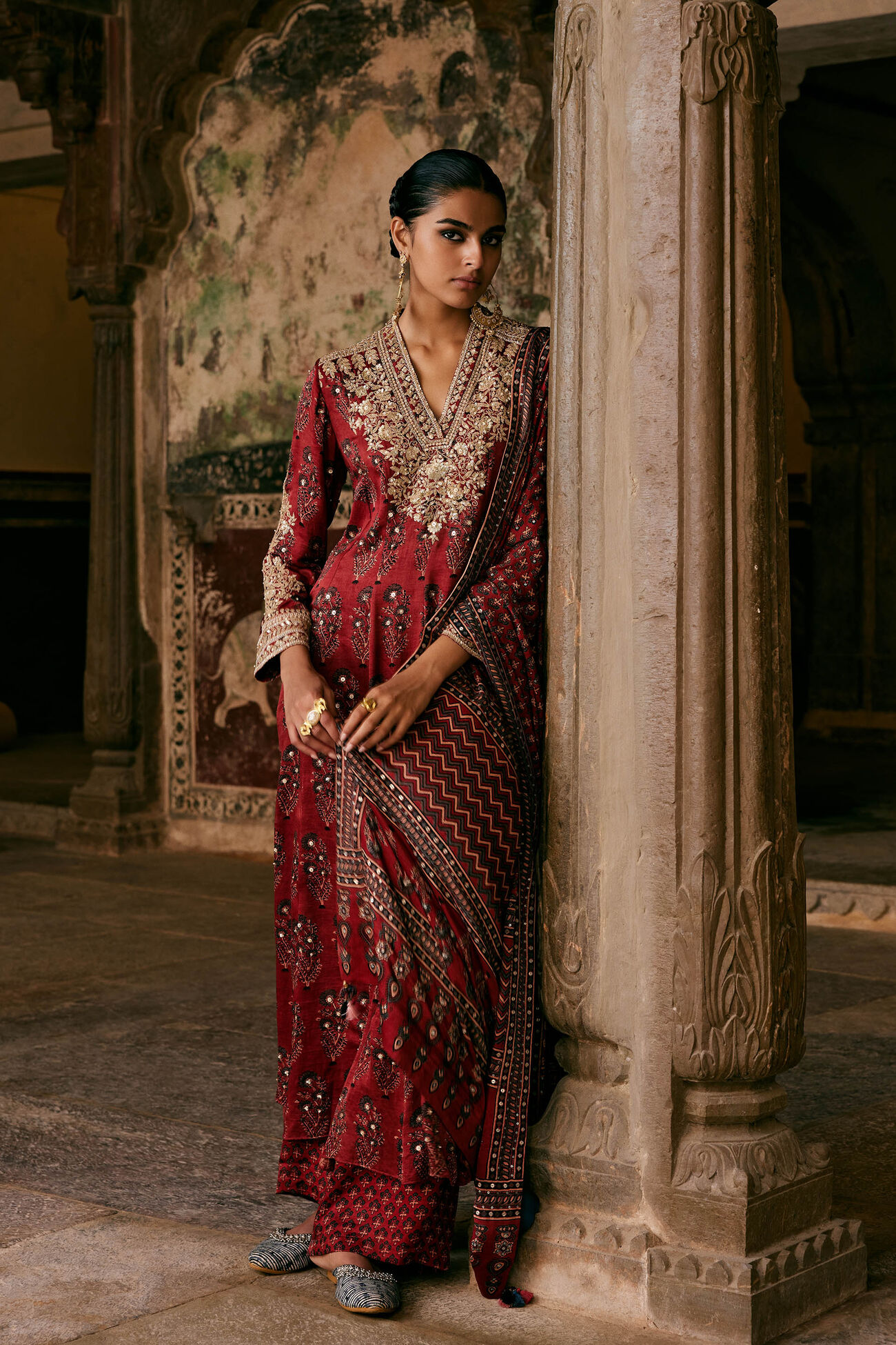Maroon - Pure Cotton Natural Dyed Ajrakh Hand Block Print Night Suit Set 11