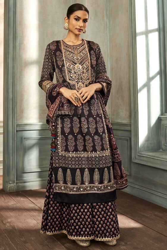 4 - Tarita Ajrakh Sharara Set – Black, image 4
