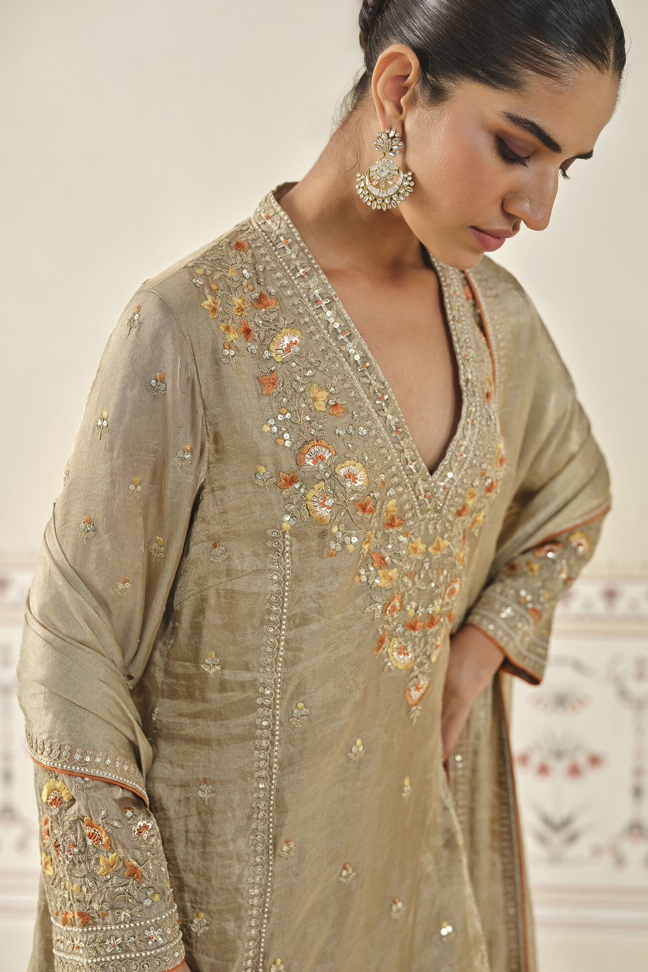 Indali Embroidered Kurta Set - Gold, Gold, image 4