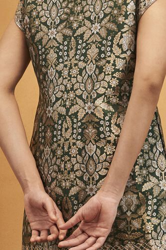 Symphony Of The Forest Benarasi Silk Embroidered Cord Dress - Green, Green, image 3