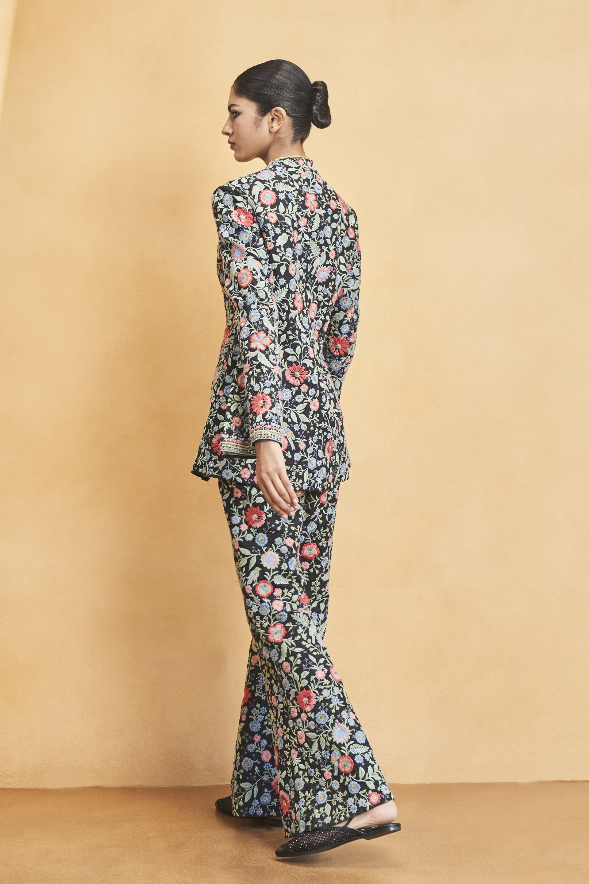 Galaxy Of Flowers Embroidered Zardozi Silk Set - Black