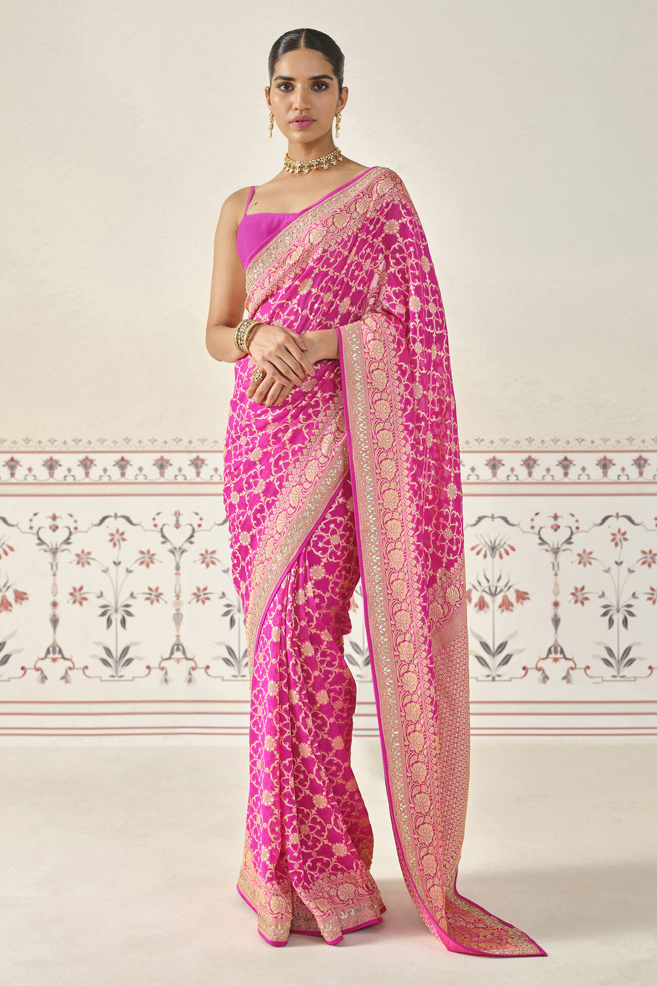 Danica Handwoven Benarasi Silk Saree - Hot Pink, Hot Pink, image 1