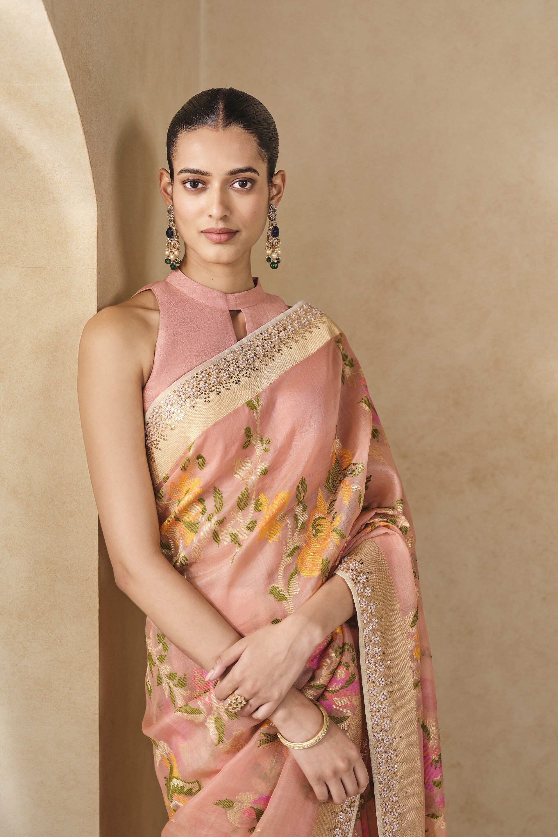 Siyam Handwoven Benarasi Silk Saree, Blush, image 5