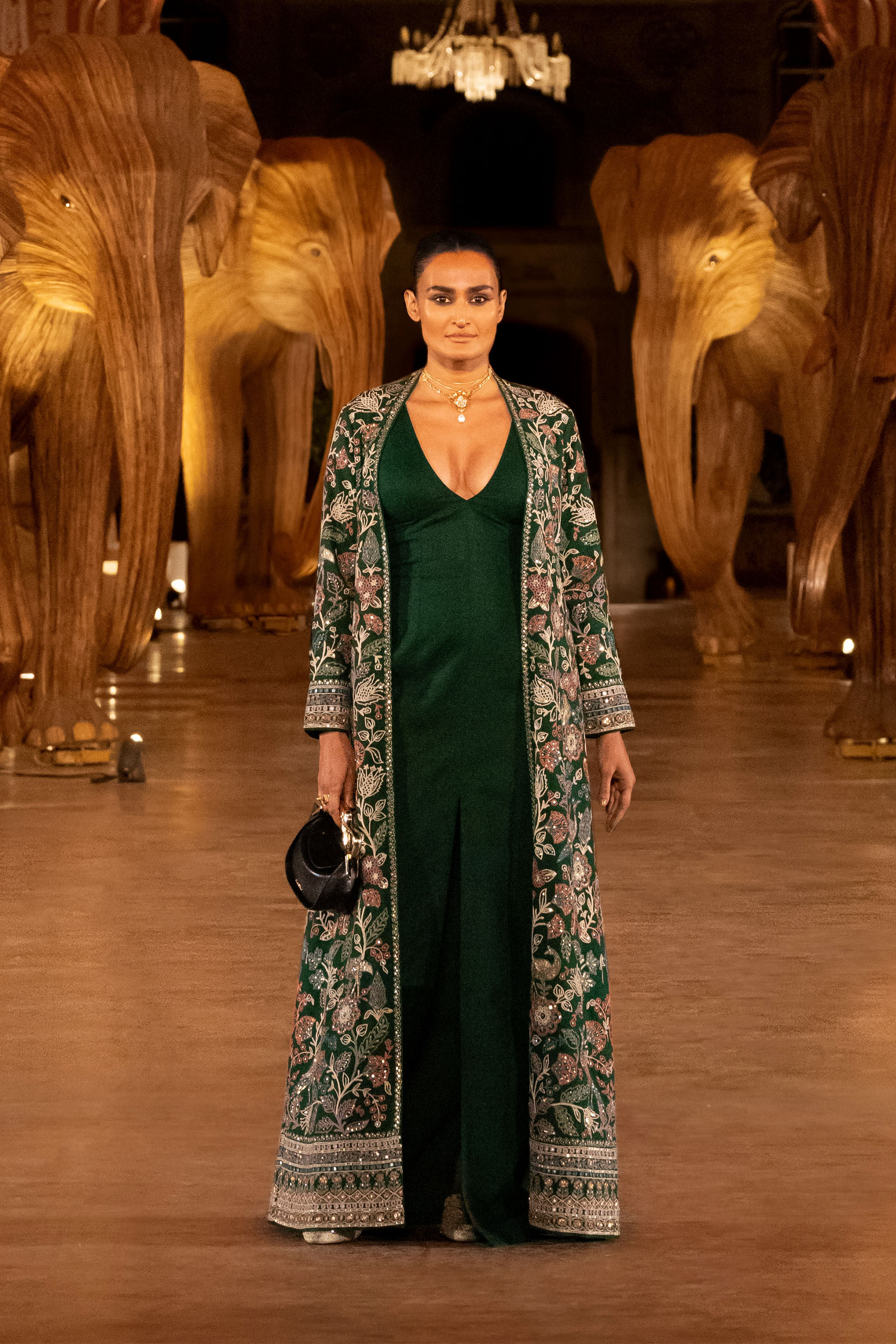 Blooming Wildforest SEWA Hand-embroidered Silk Jacket Set - Green, Green, image 11