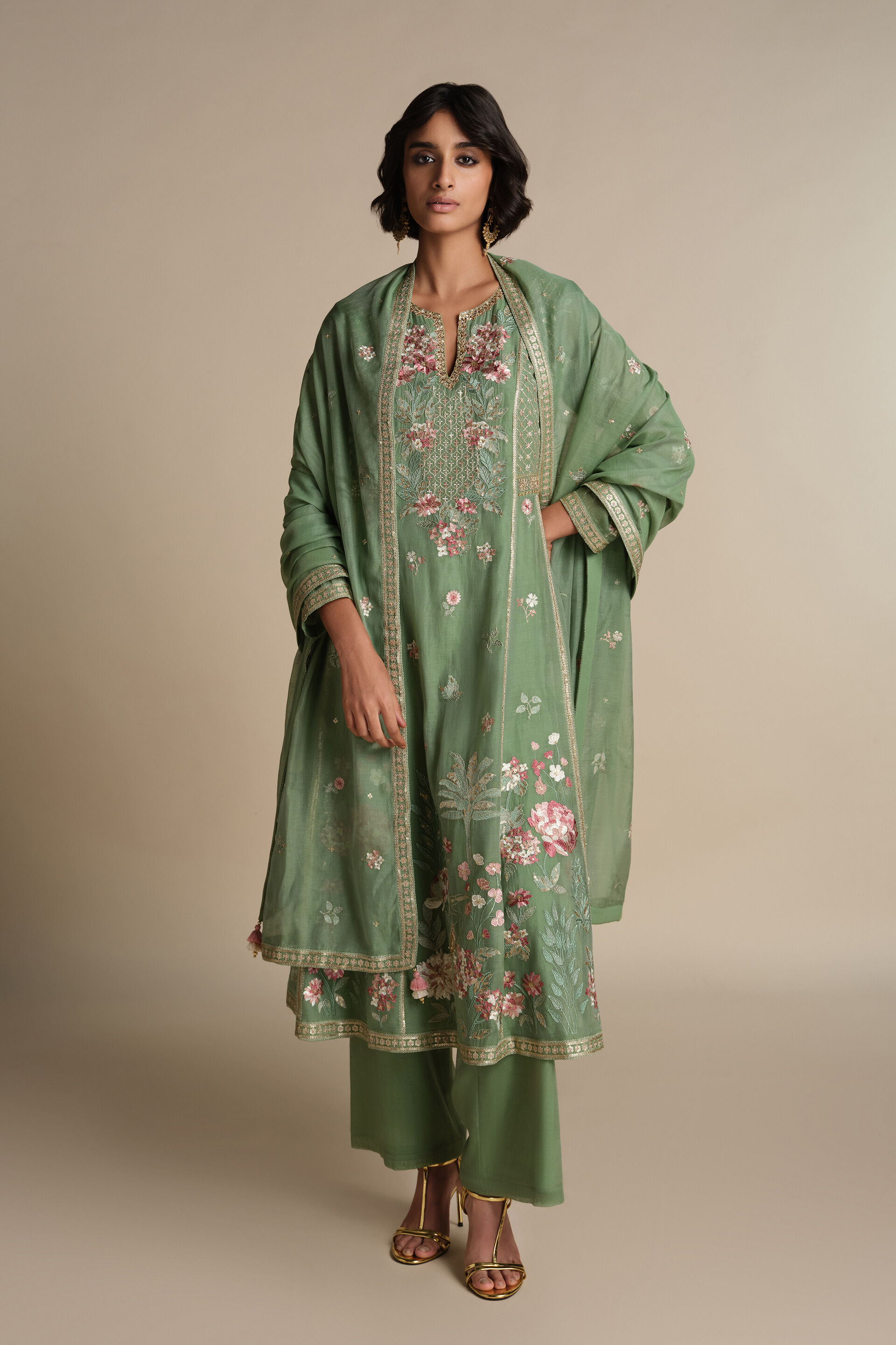 Avayah Embroidered Mul Suit Set - Sage