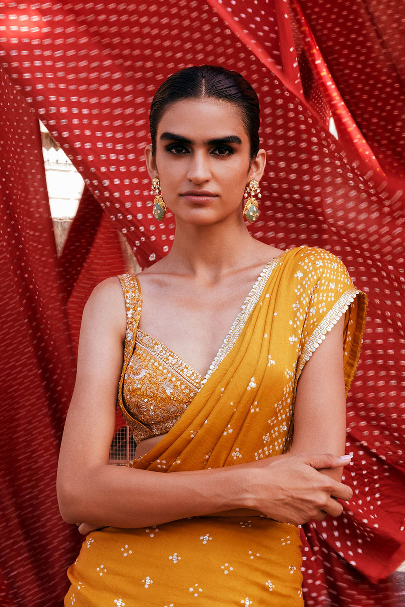 Buy Designer Bahi Embroidered Silk Choli Mustard Online from Anita Dongre