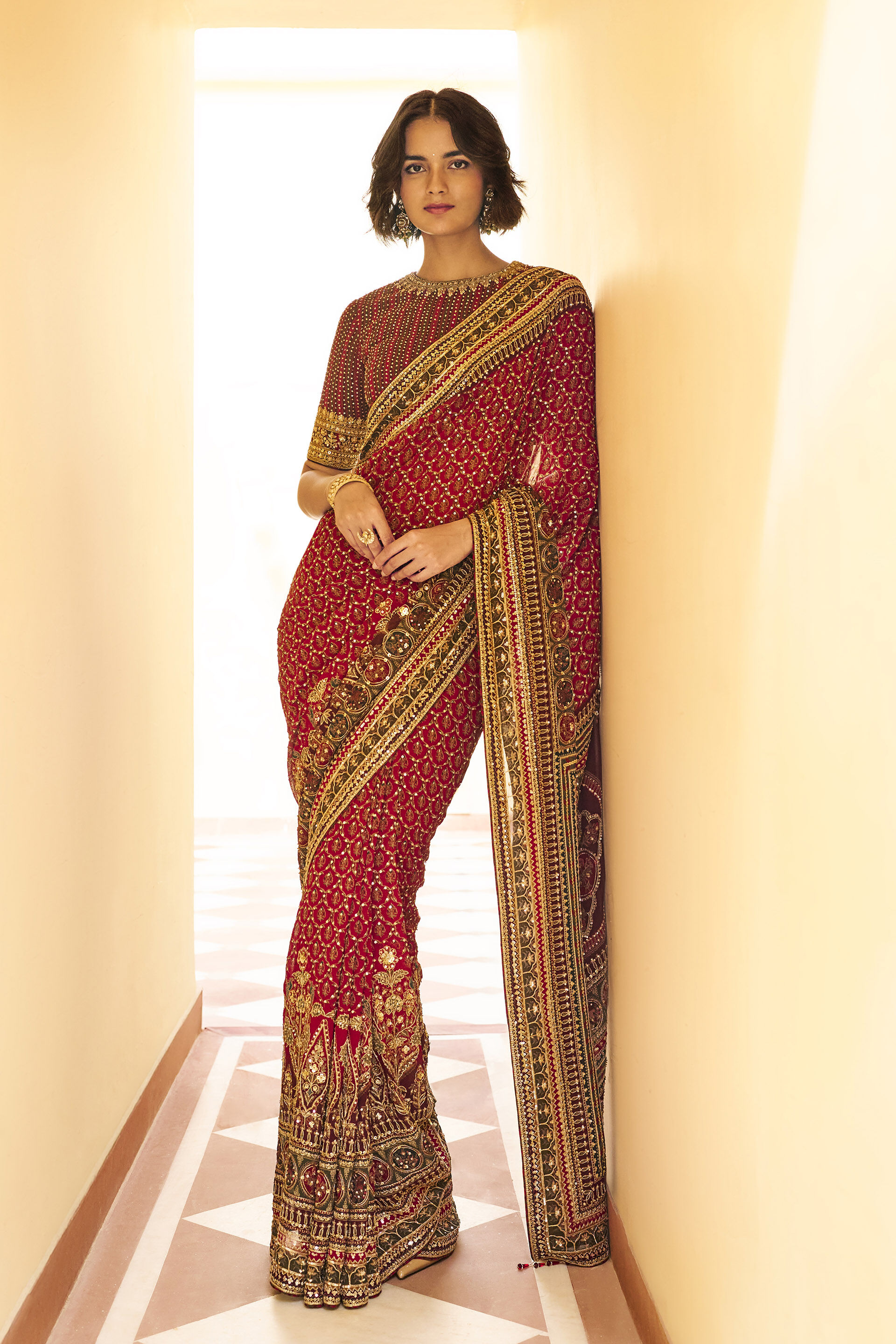 Tenderness Gota Patti Bemberg Saree - Red