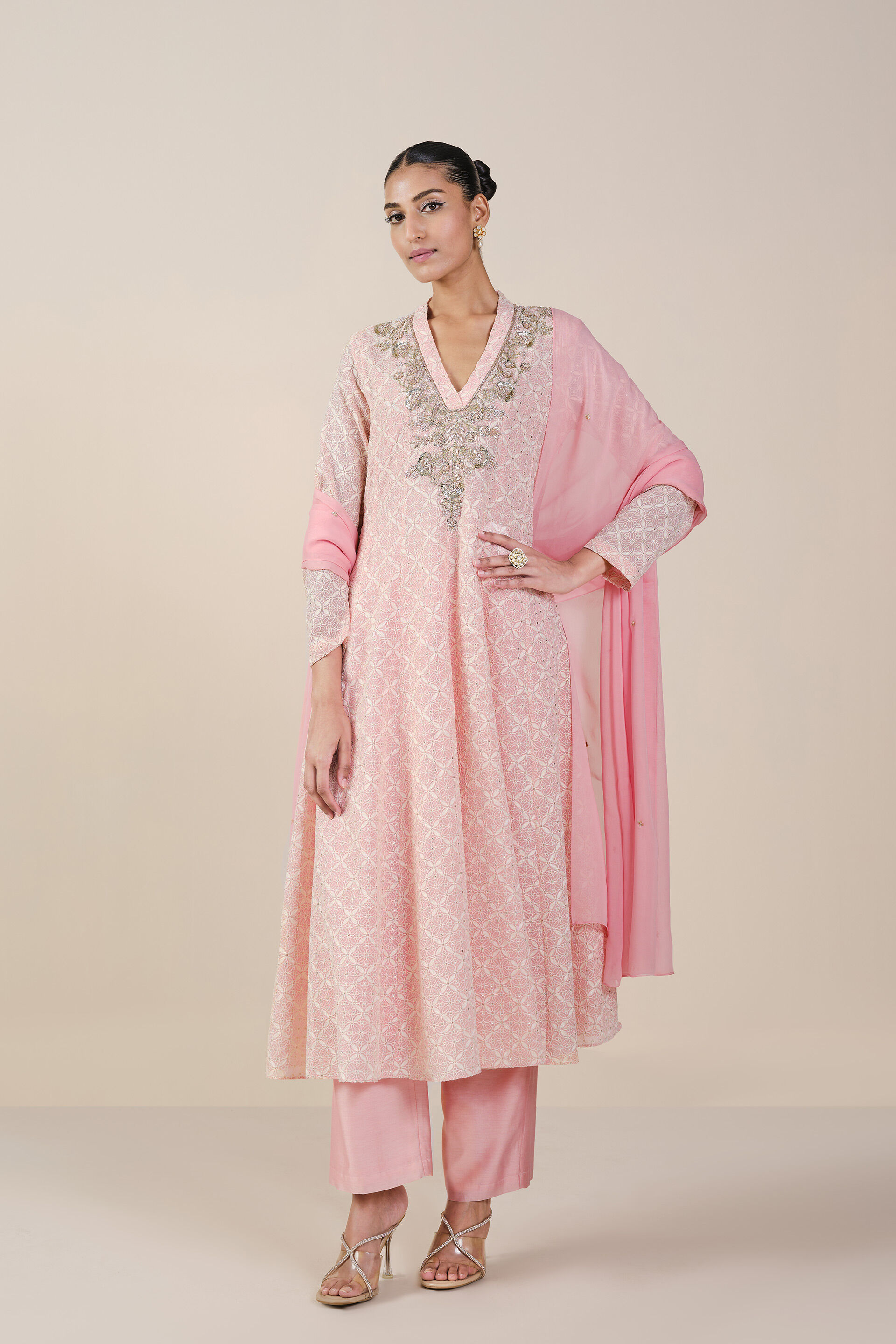 Josika Embroidered Georgette Suit Set - Blush