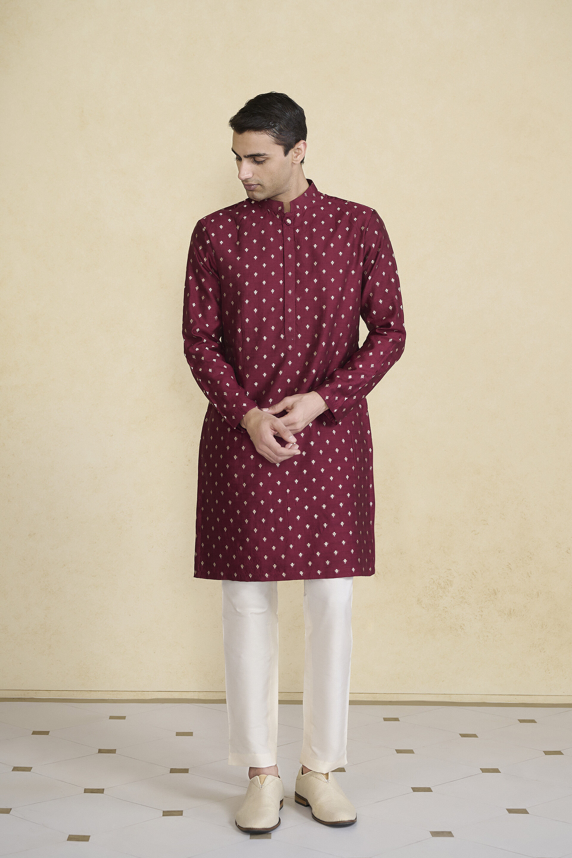 Zamurad Handwoven Benarasi Silk Kurta - Plum