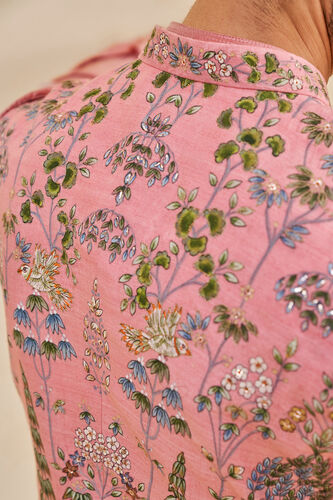 Nalesh Hand-painted Pichhwai Silk Nehru Jacket, Pink, image 9