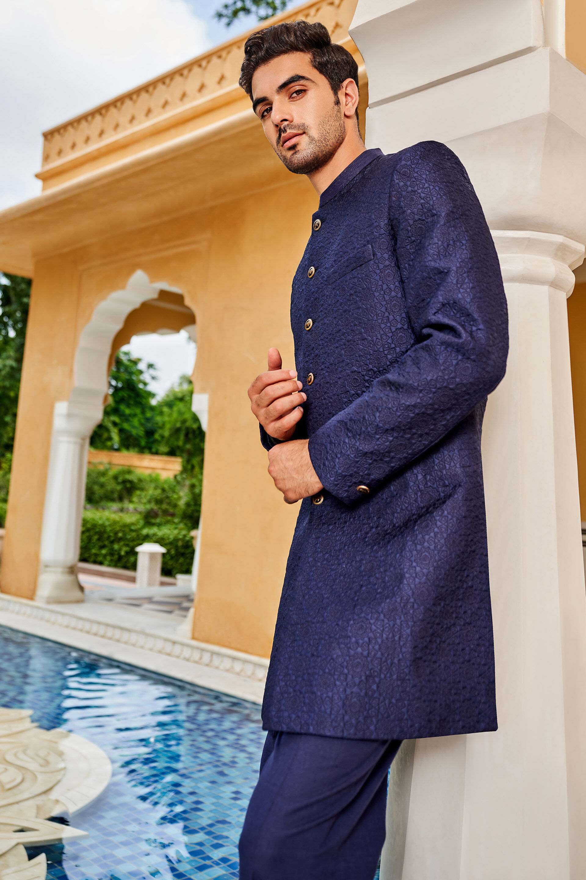 Aariz Sherwani - Navy Blue, Navy, image 3