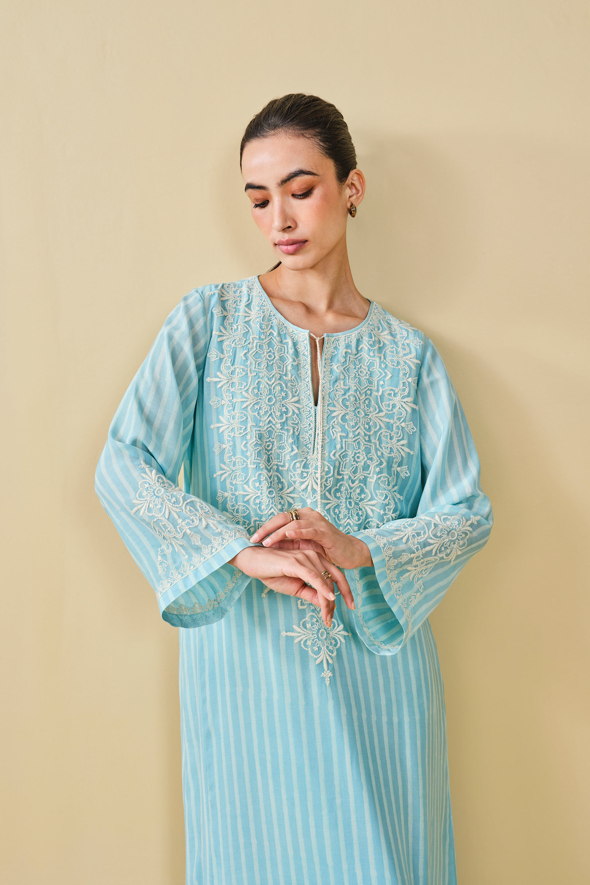 Berry Pluck Hand-block Printed Kaftan - Blue, Blue, image 4