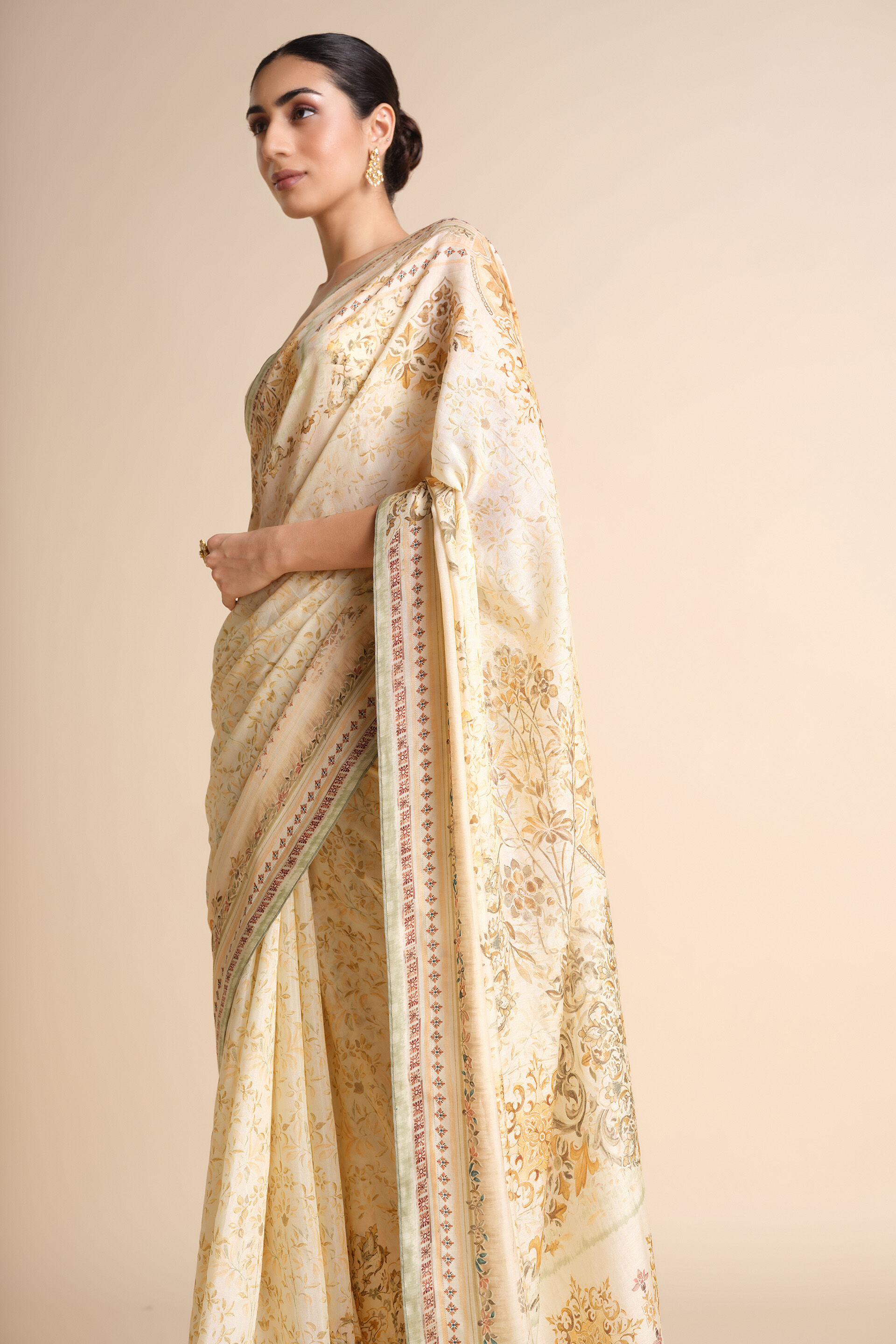 Vanora Printed Saree - Cream, Cream, image 5