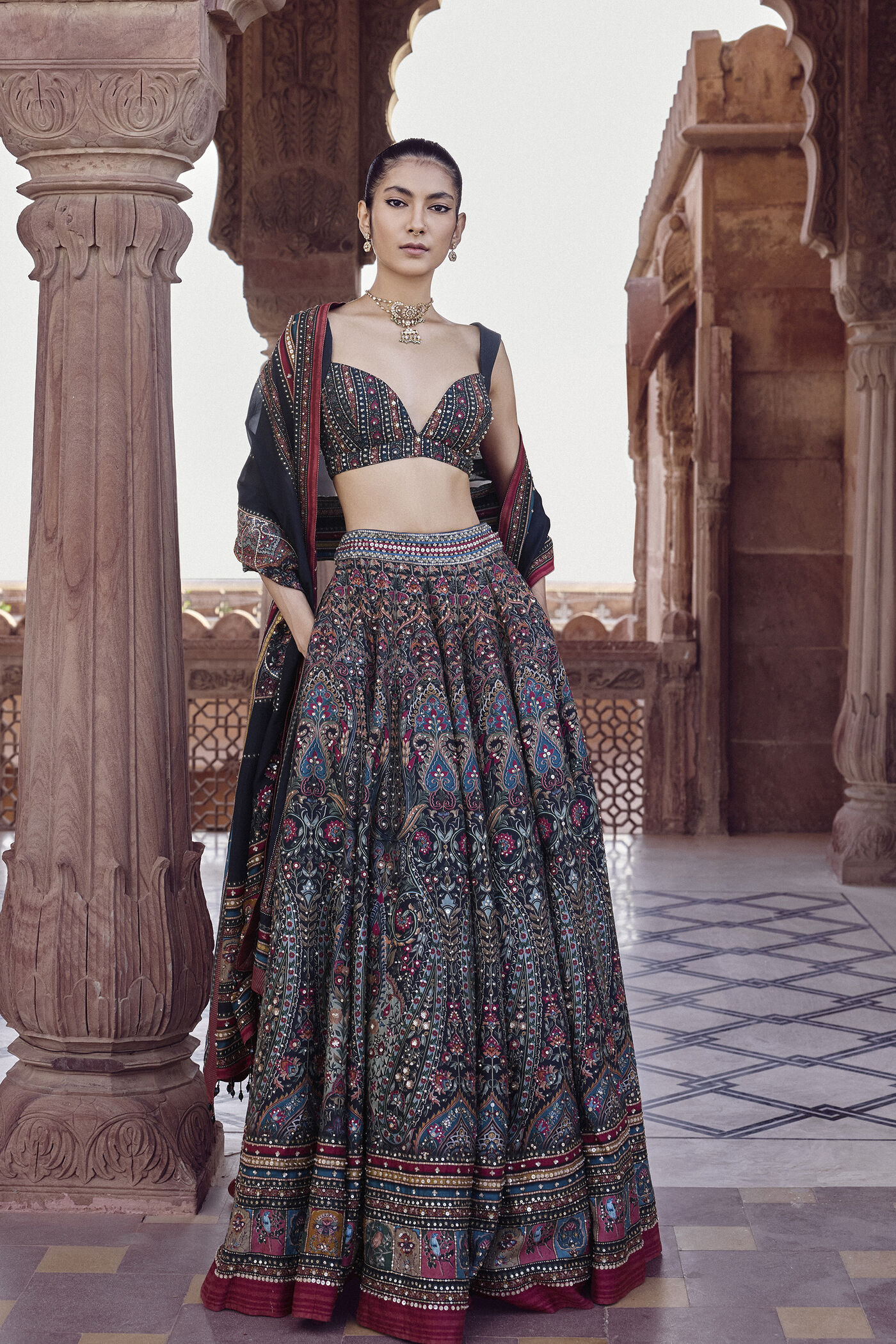 Nameera Silk Lehenga Set - Black