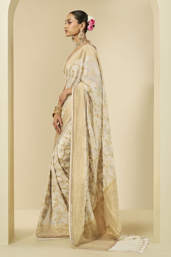 Aaradhana Benarasi Silk Embroidered Saree, Cream, image 2