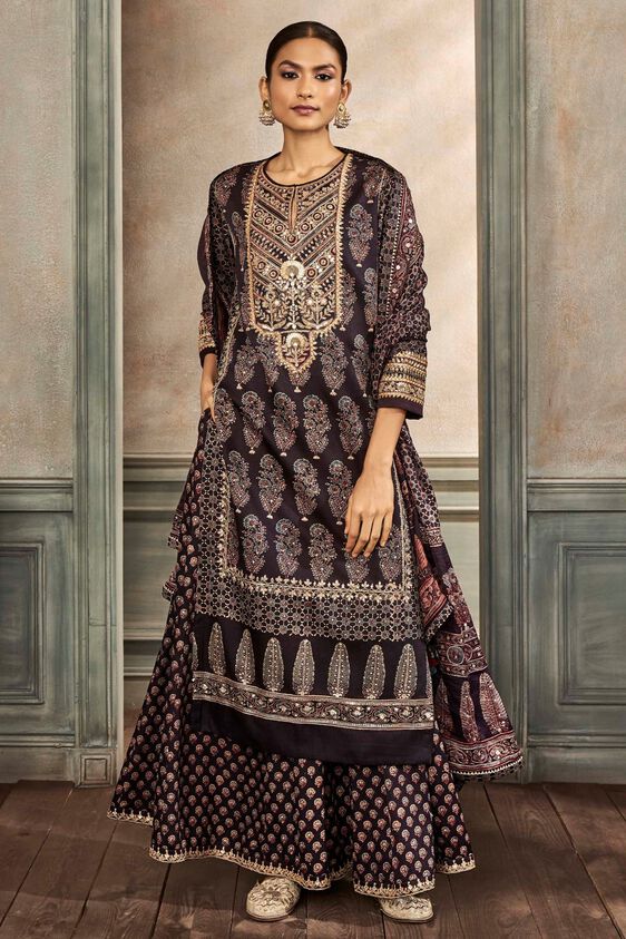 1 - Tarita Ajrakh Sharara Set – Black, image 1