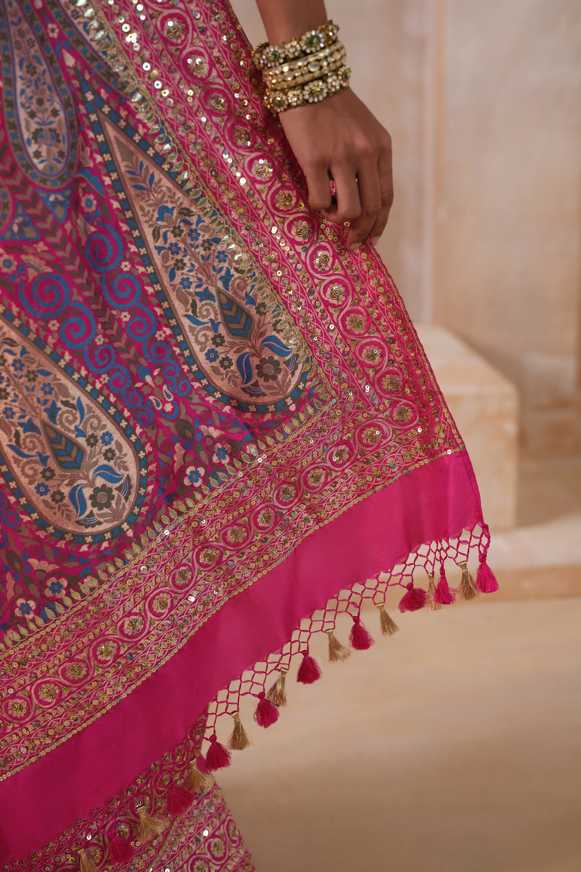 Anuranjita Handwoven Benarasi Silk Saree, Pink, image 5