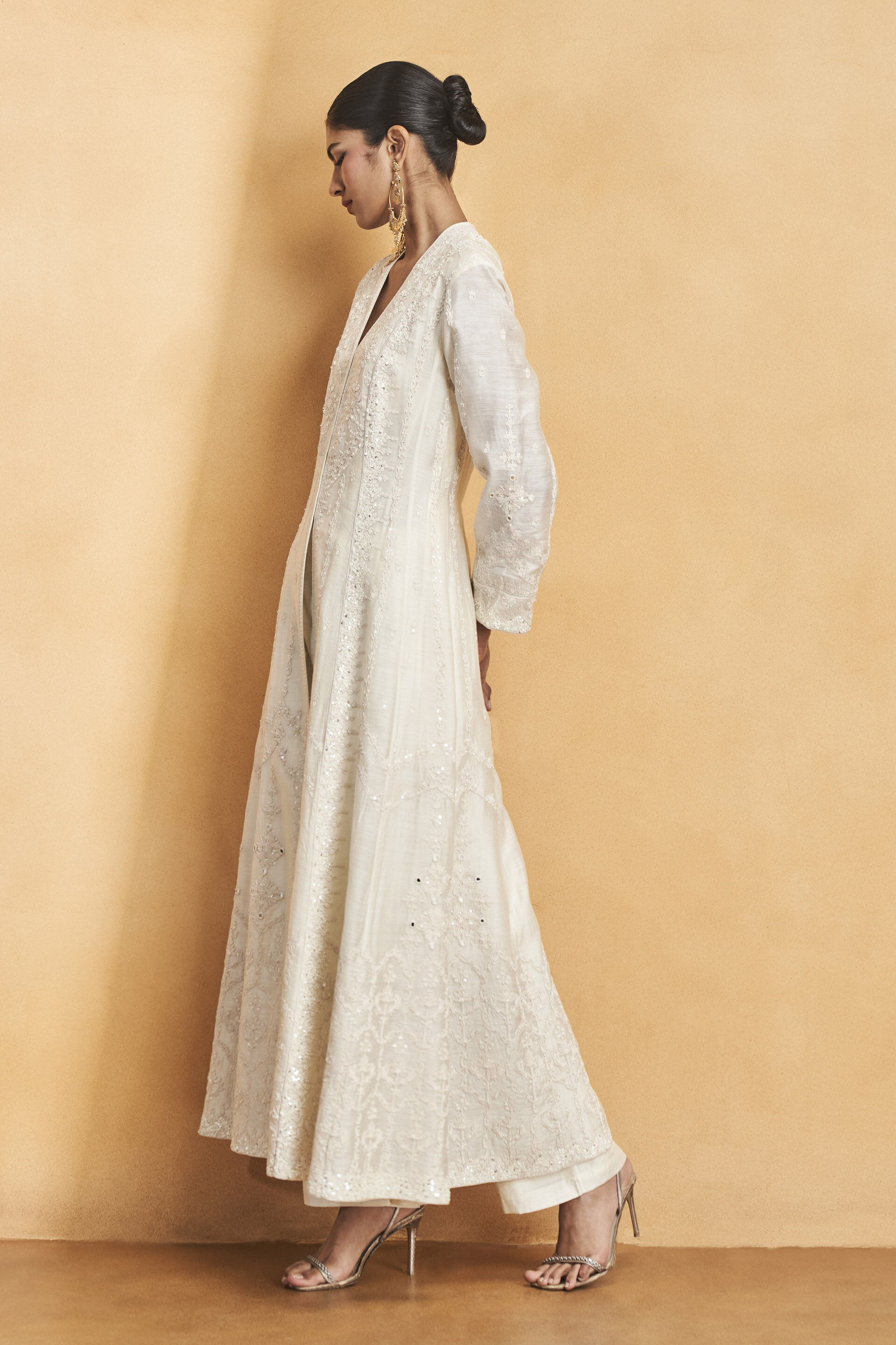 Nahid Embroidered Silk Kurta Set - White, White, image 3