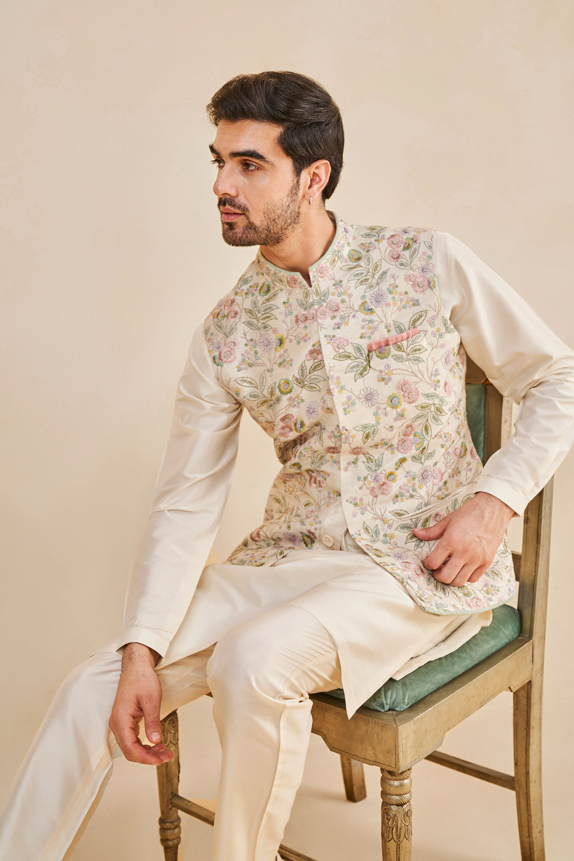 Cream colour nehru jacket sales