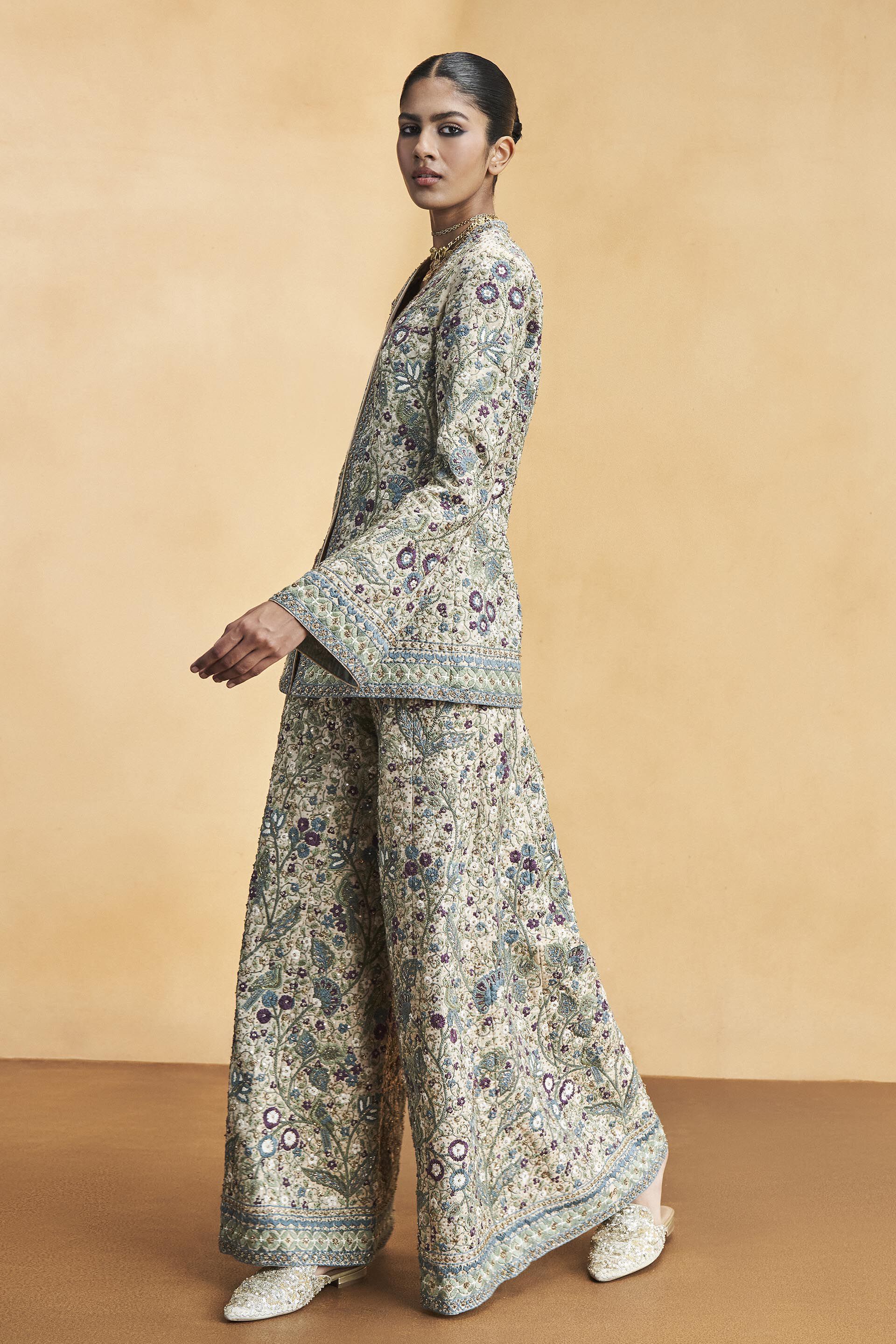 Flora and Fauna Zari Pant Set - Gold