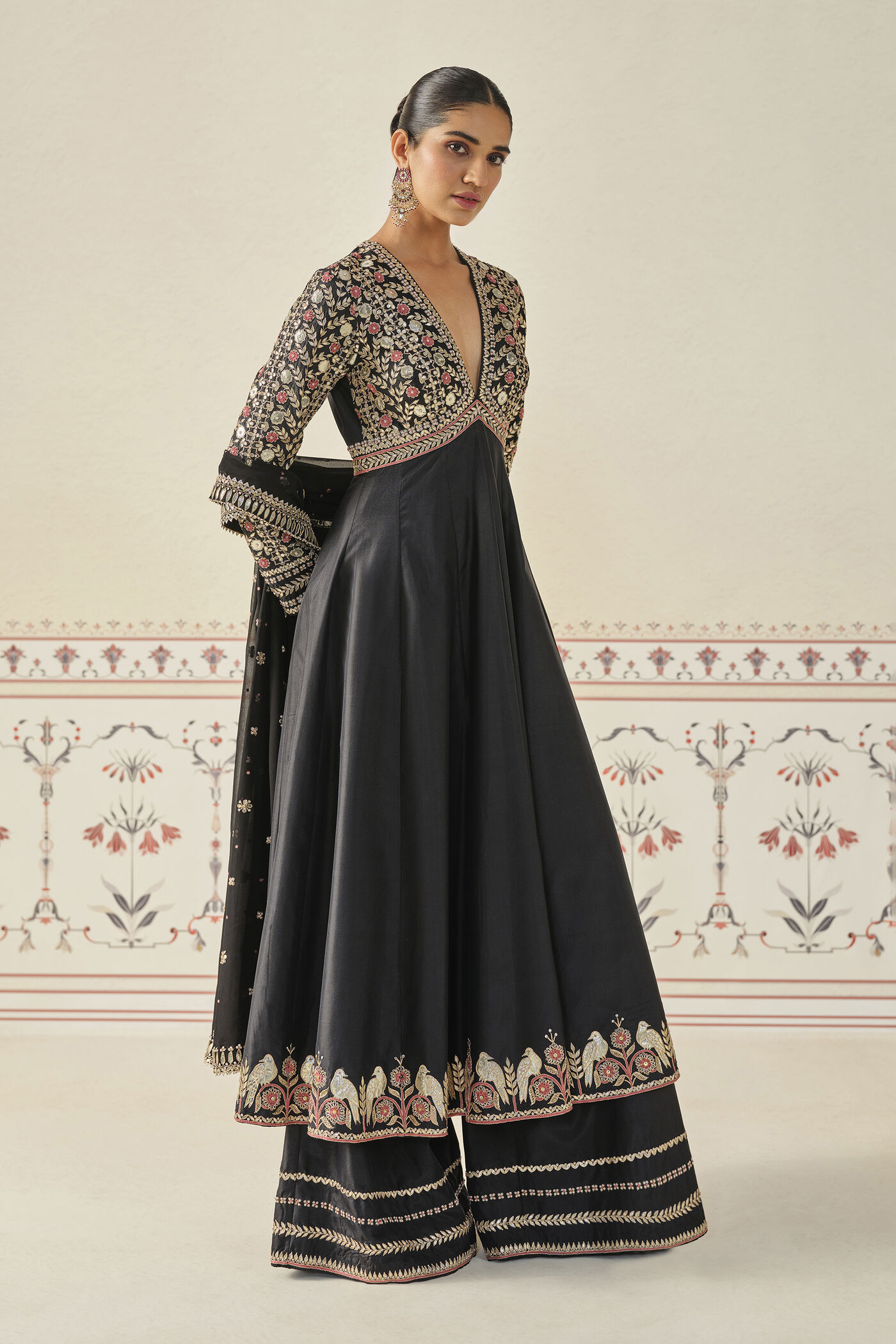 Buy Designer Sanjula Gota Patti Silk Anarkali Set - Black Online for Women from Anita Dongre F24R52_BLAK Buy Designer Sanjula Gota Patti Silk Anarkali Set - Black Online for Women from Anita Dongre F24R52_BLAK