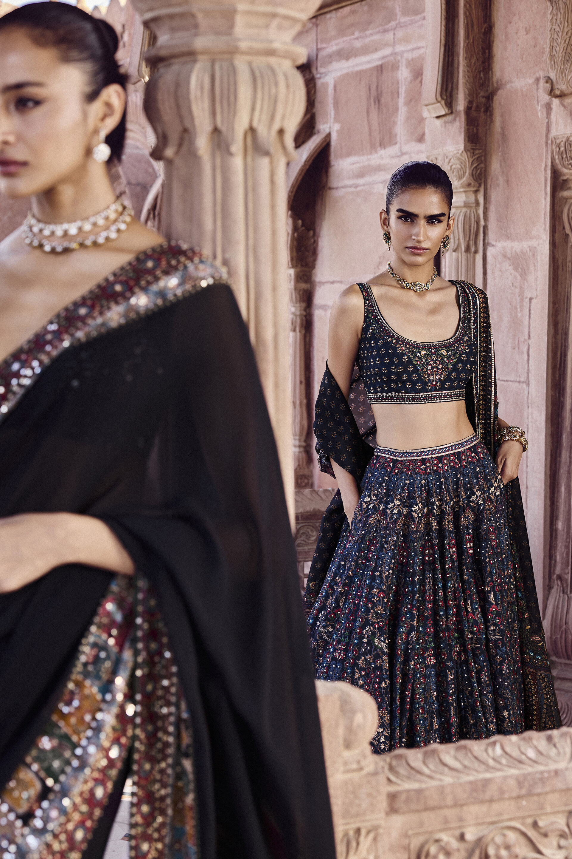 Anjana Embroidered Saree - Black, Black, image 4