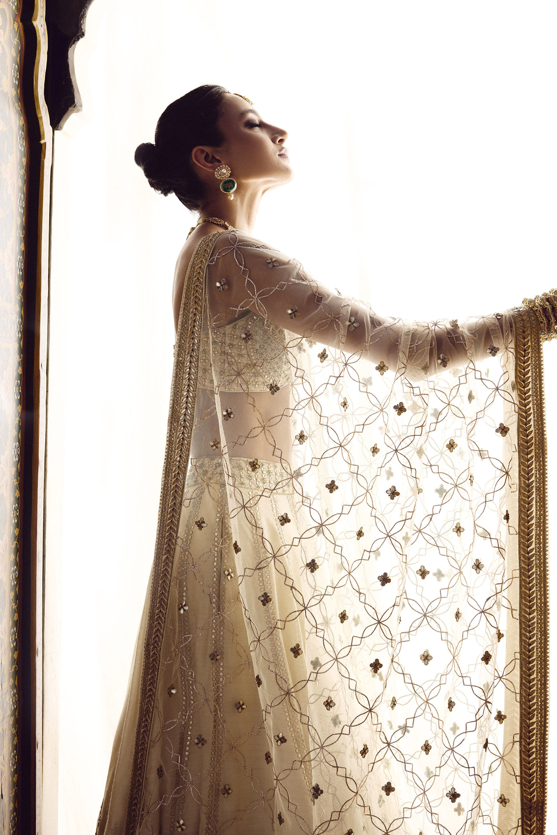 Nalika Gota Patti Silk Lehenga Set - Ivory, Ivory, image 7