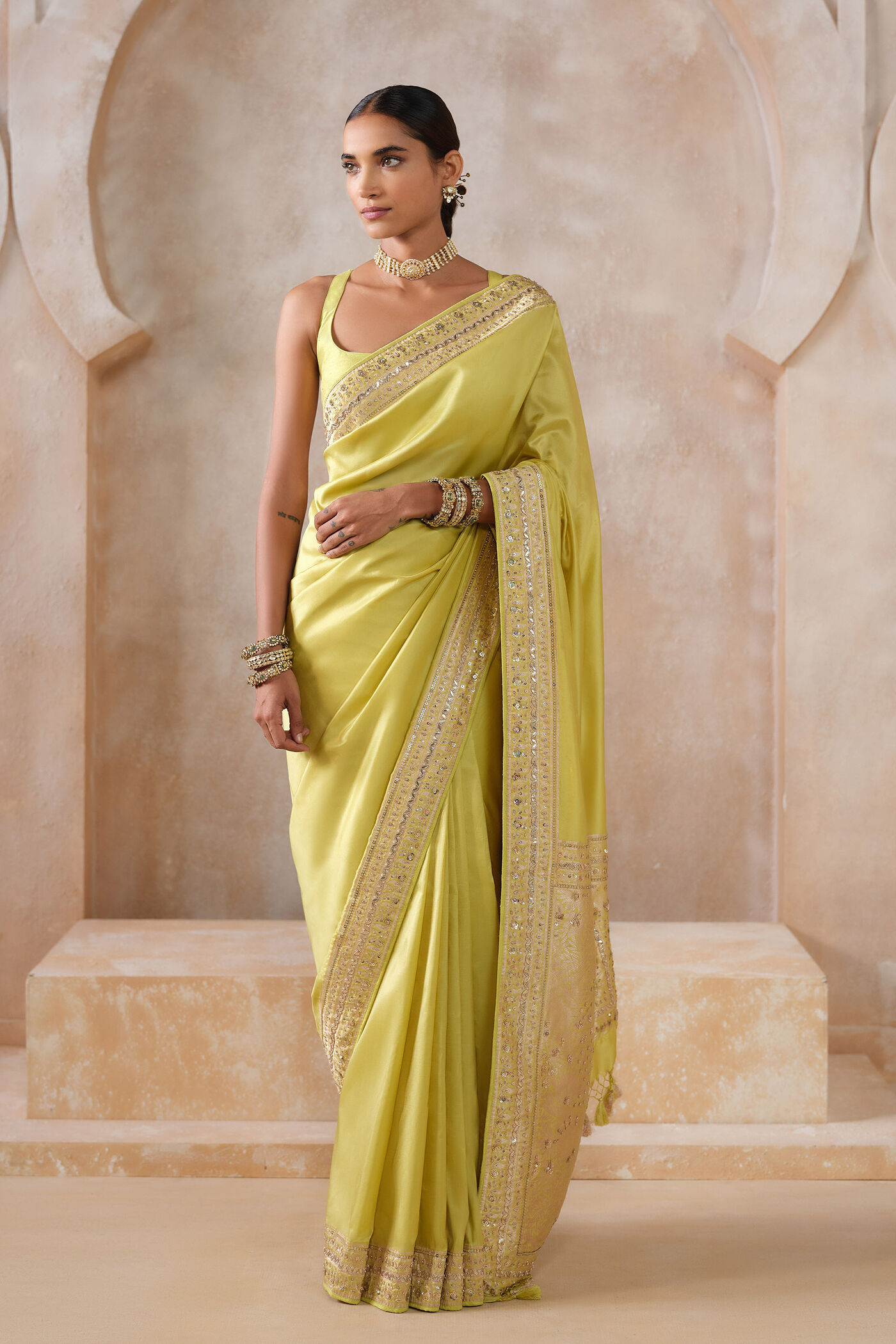 Sumarni Handwoven Benarasi Silk Saree - Lime