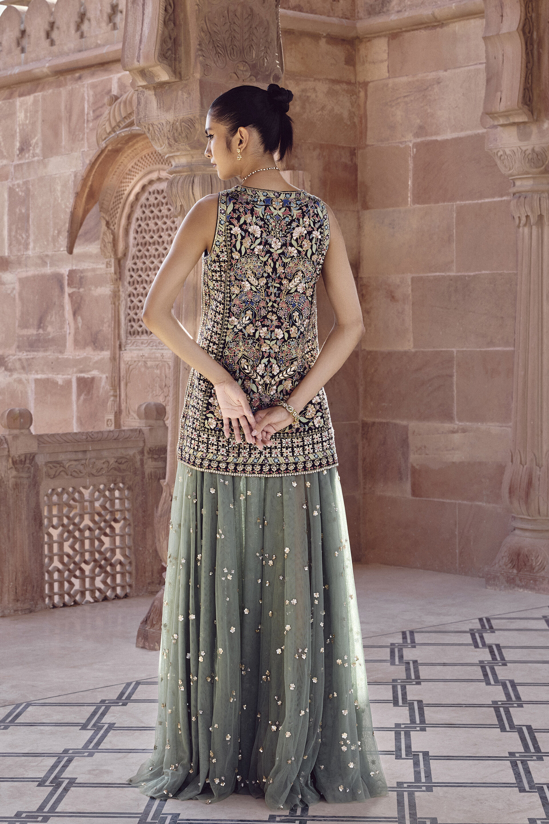 Floresta Embroidered Skirt Set - Sage