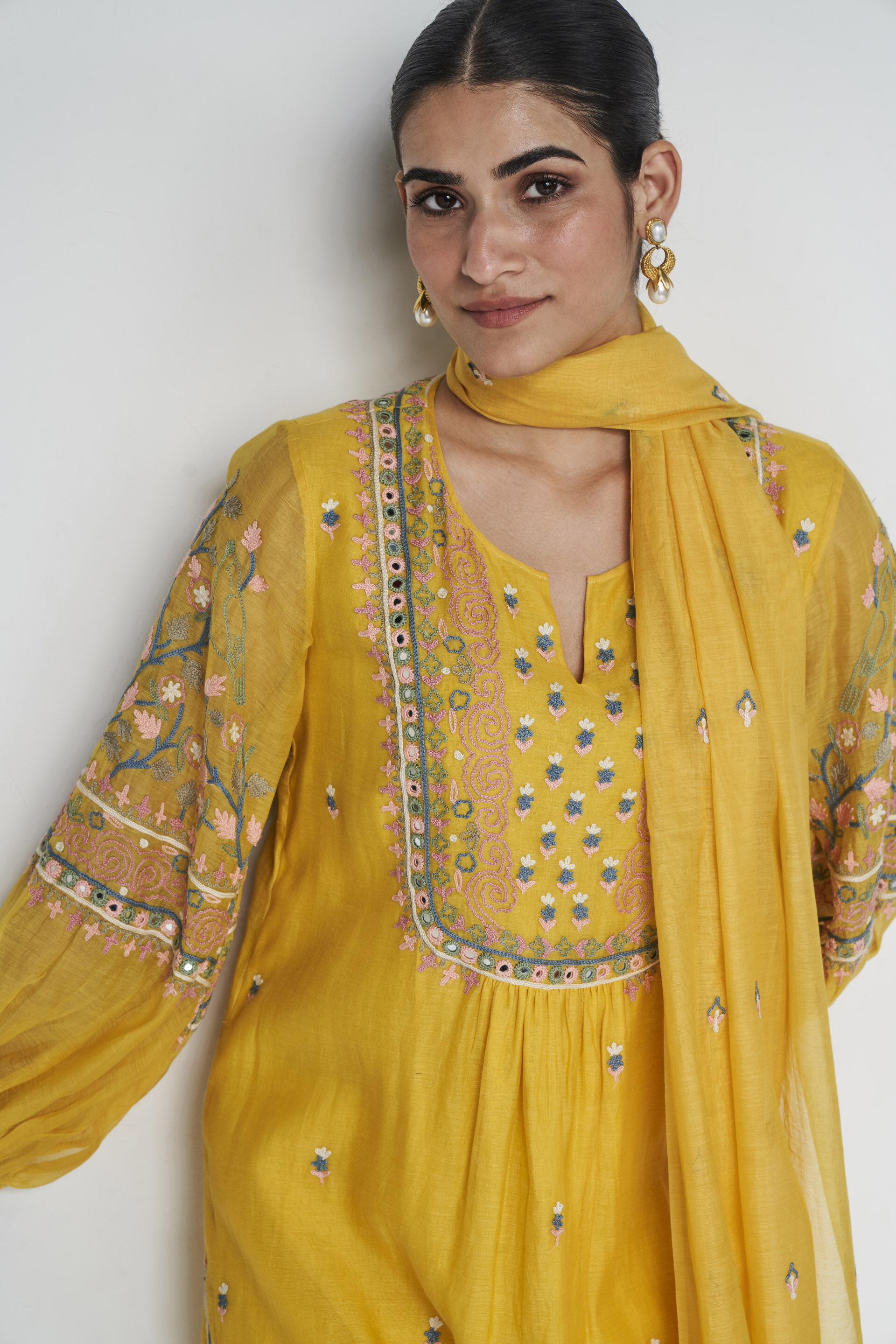 Philomel Embroidered Zardozi Silk Suit Set - Yellow, Yellow, image 6