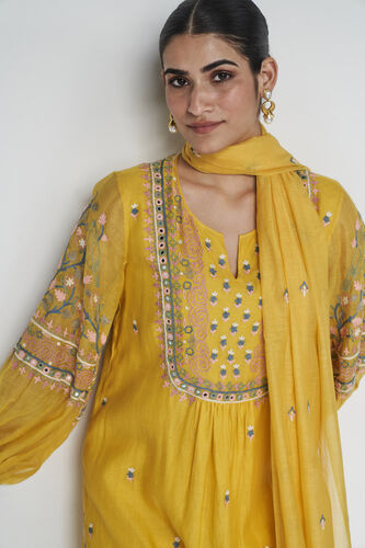Philomel Embroidered Zardozi Silk Suit Set, Yellow, image 6