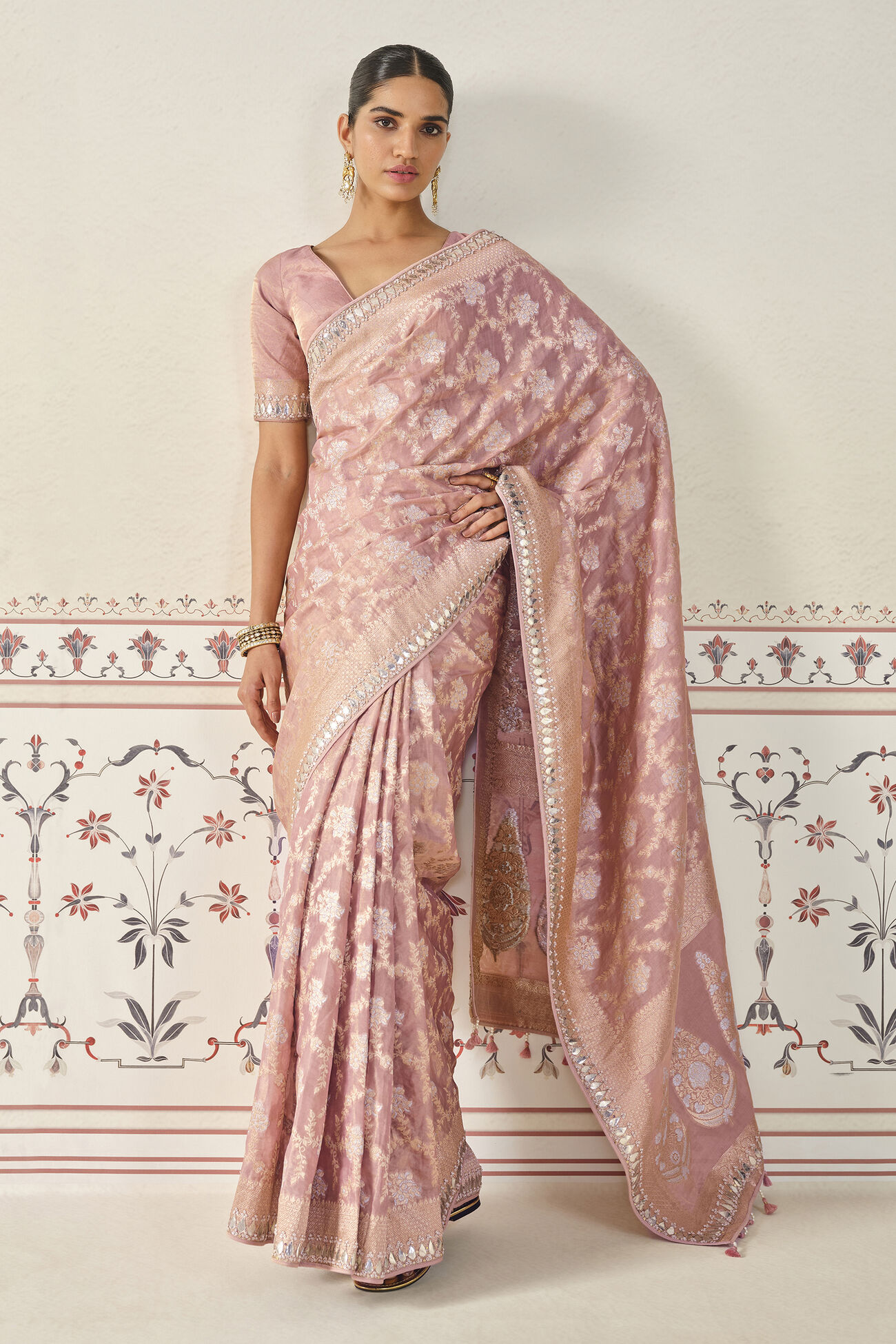 Nalina Handwoven Benarasi Silk Saree, Blush, image 1