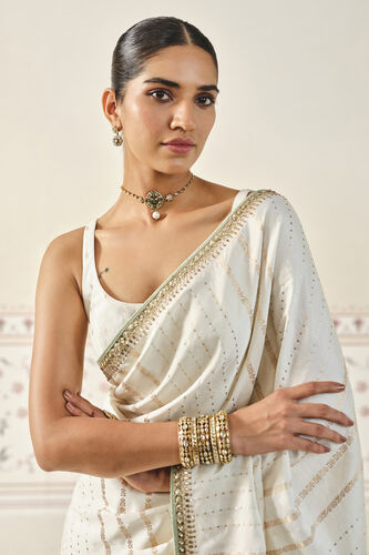 Siamak Handwoven Benarasi Silk Saree - Ivory, Ivory, image 7