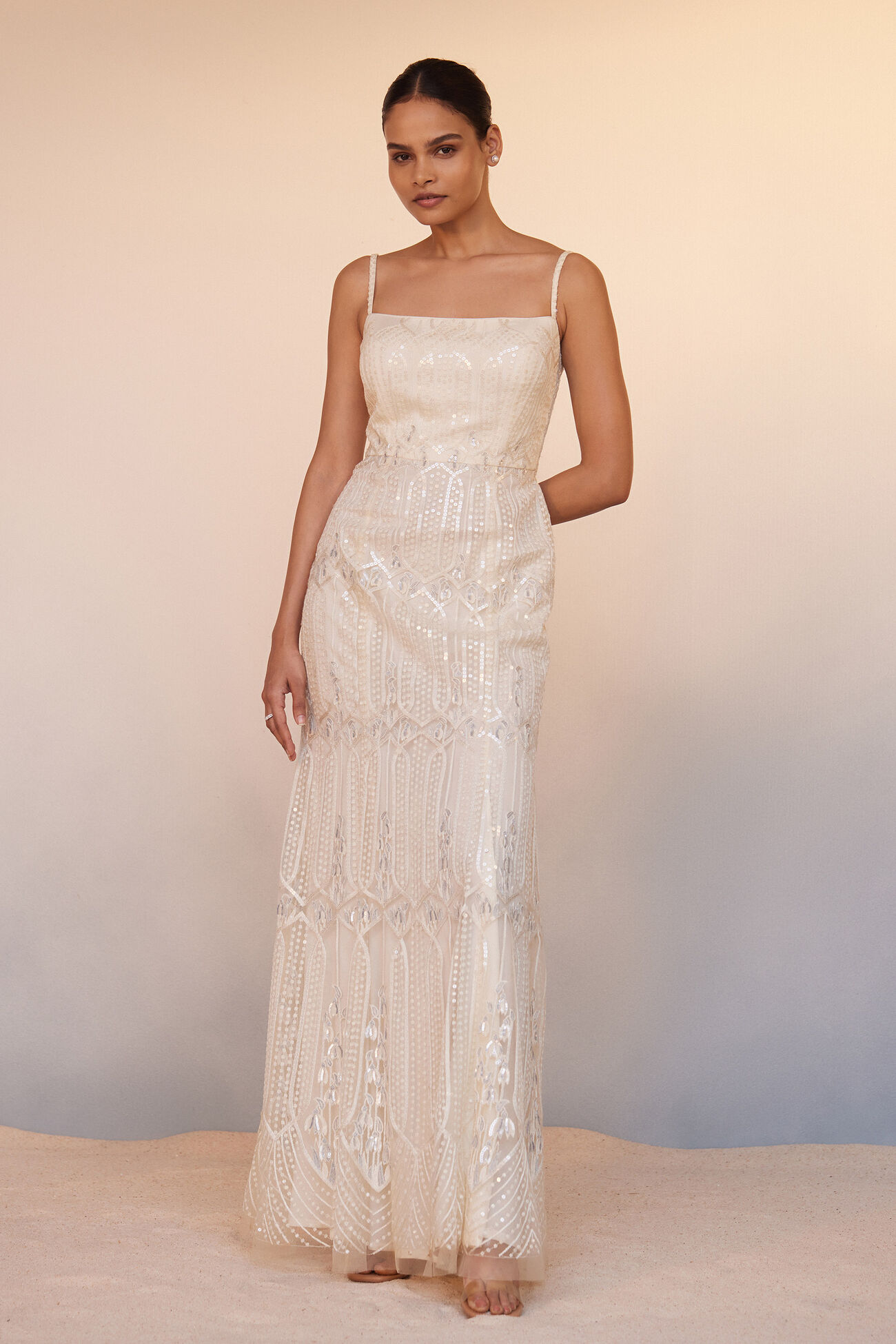 Amena Embroidered Gown, Ivory, image 1