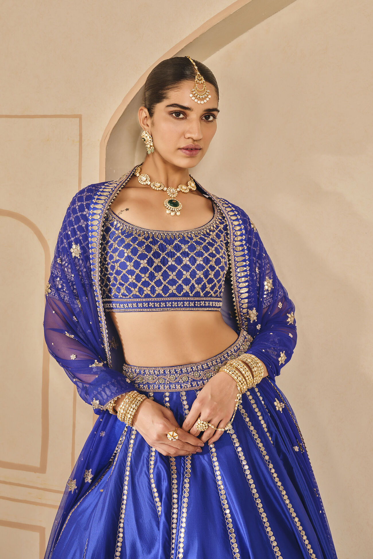 Ambar Embroidered Gota Patti Silk Lehenga Set - Blue, Blue, image 4