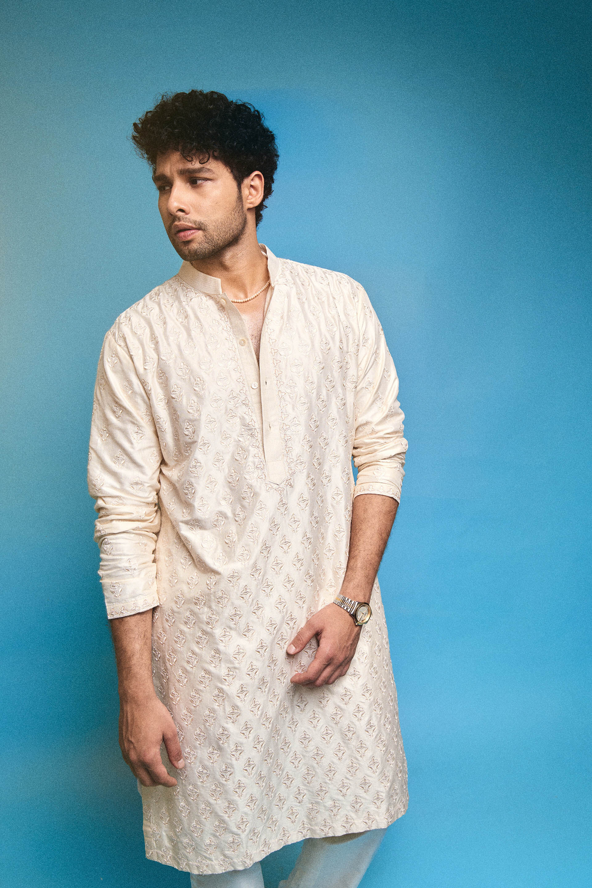 Subhranshu Embroidered Silk Kurta - Ivory, , image 7